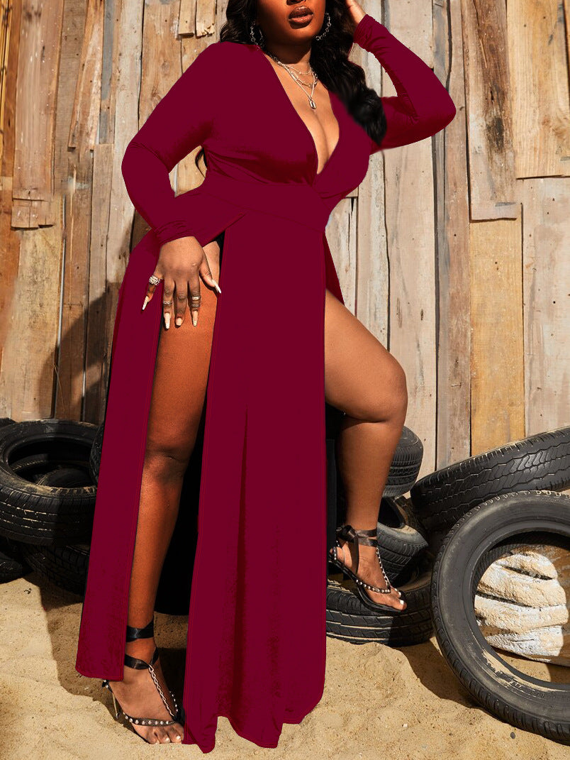 Elegantes V-Ausschnitt Maxikleid mit Schlitz