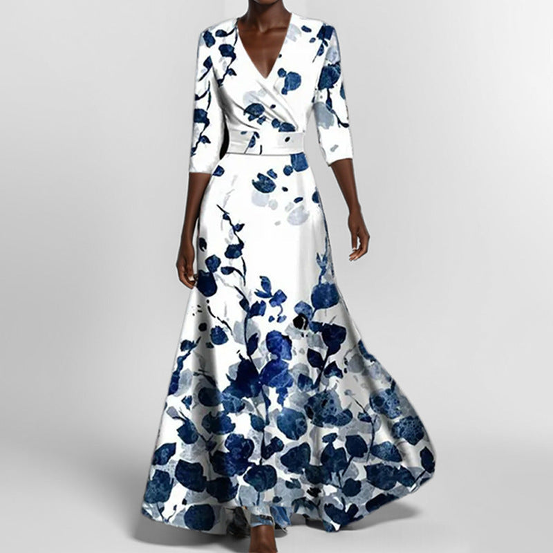 Elegantes V-Ausschnitt Maxikleid mit Blumenmuster – Bild 10 | LuxeStyle
