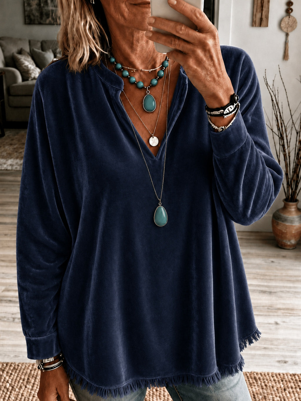 Samt-Langarmshirt für Damen