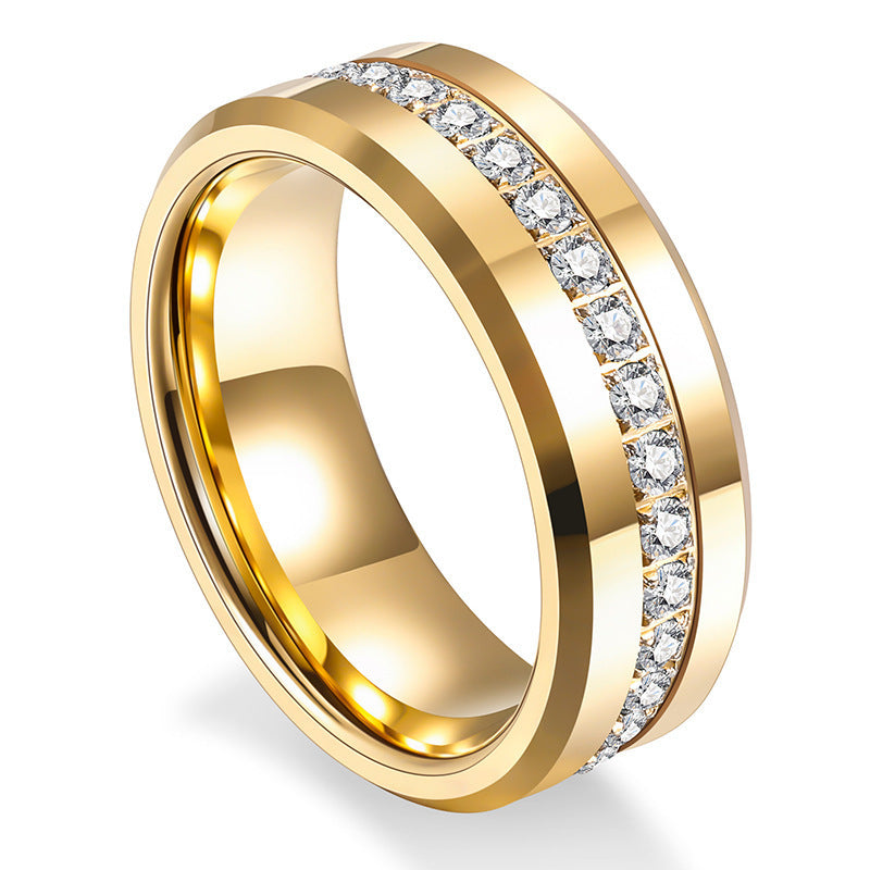 Goldfarbener Ring aus Wolframstahl mit Zirkonia – Bild 9 | LuxeStyle