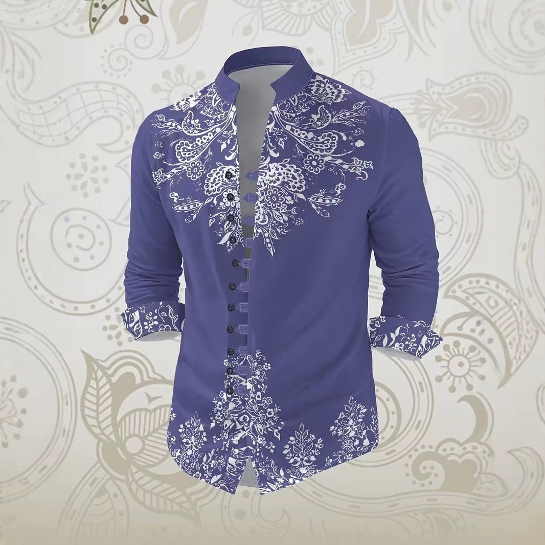Langärmliges Herren-Mandarin-Kragen-Shirt – Bild 6 | LuxeStyle
