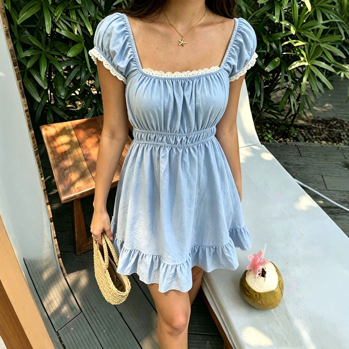 Sommerliches A-Linien Kleid mit Puffärmeln | LuxeStyle