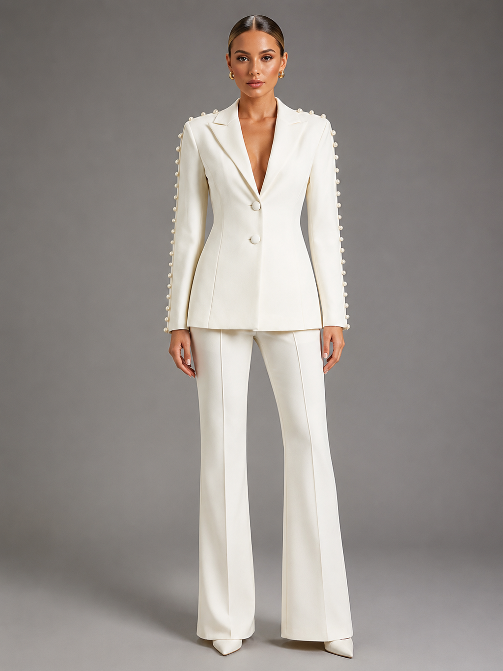 Blazer mit Perlen & Schlaghose 2-teiliges Set