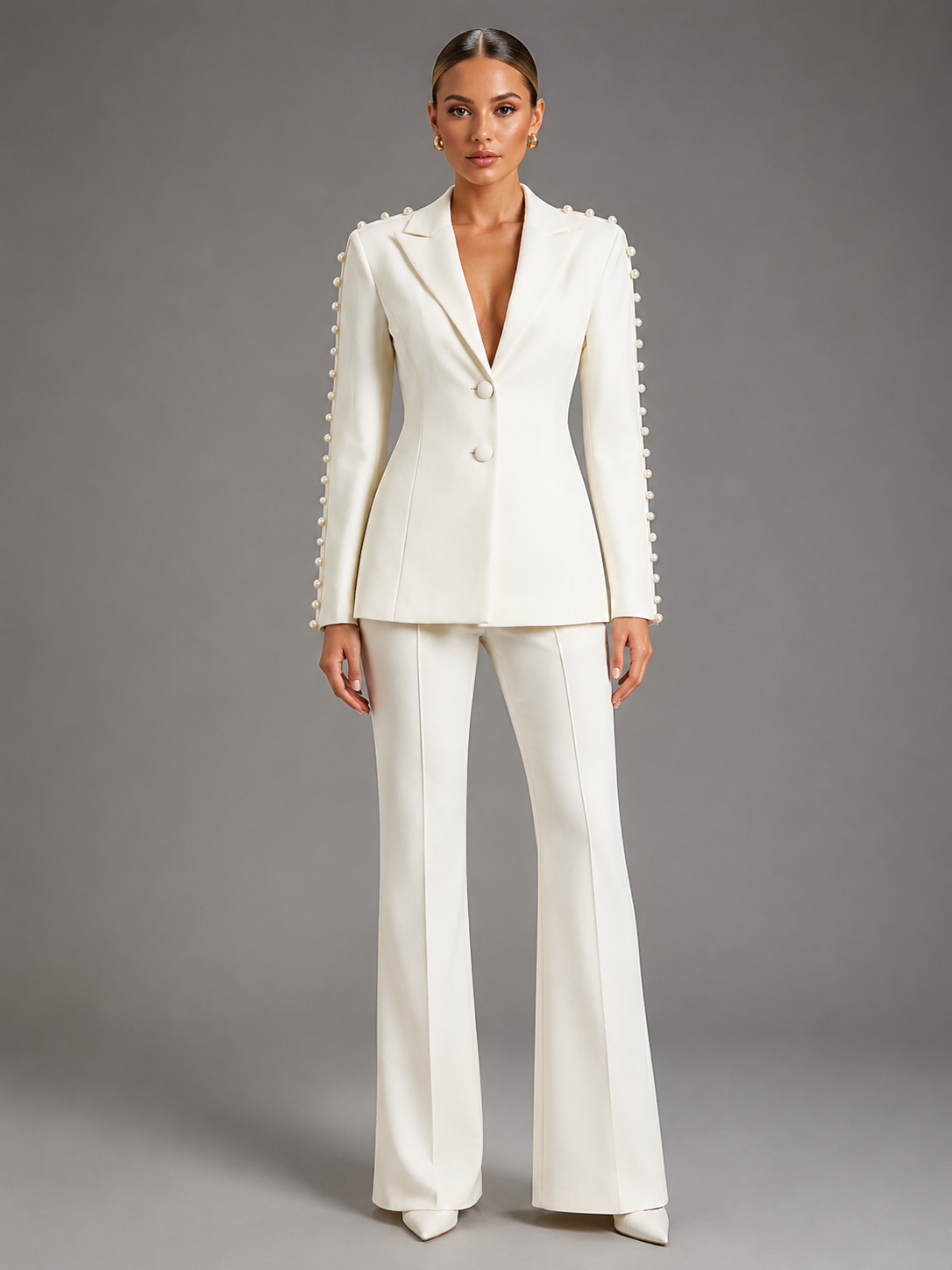 Blazer mit Perlen & Schlaghose 2-teiliges Set