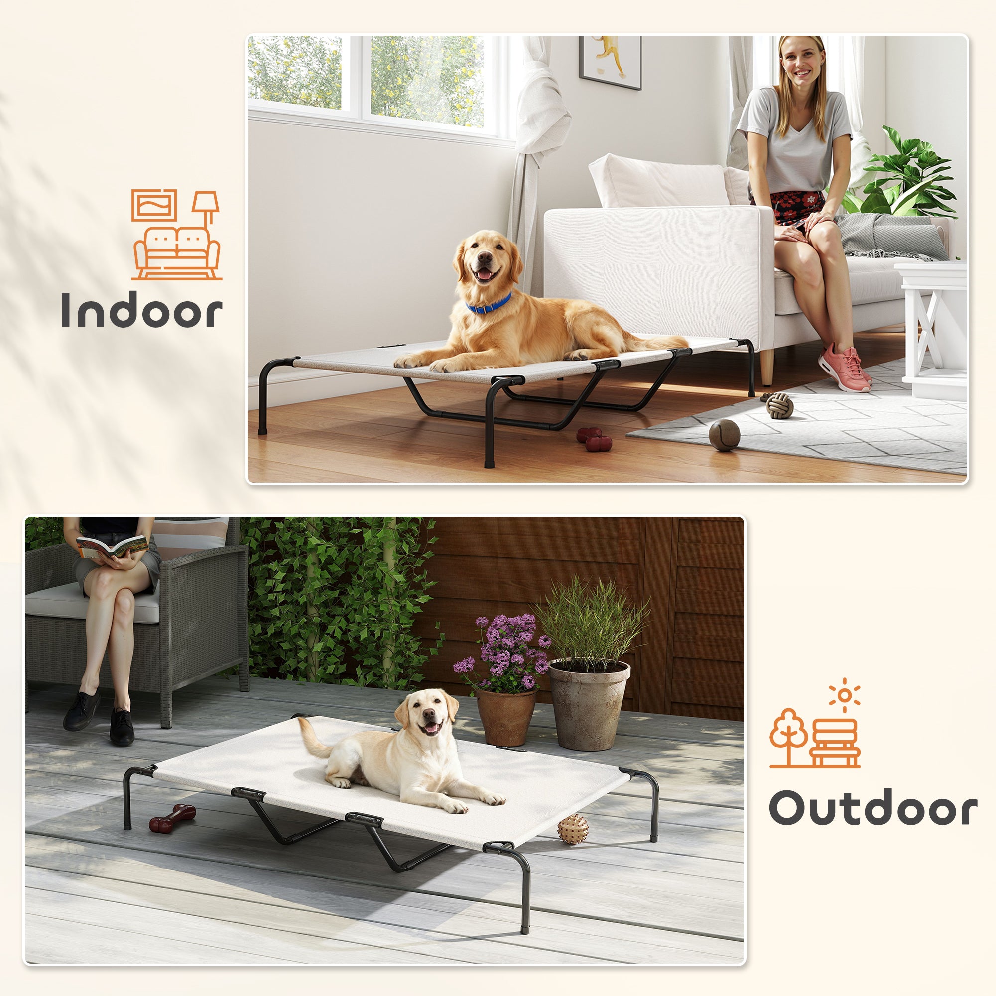 Erhöhtes Hundebett für grosse Hunde, Beige