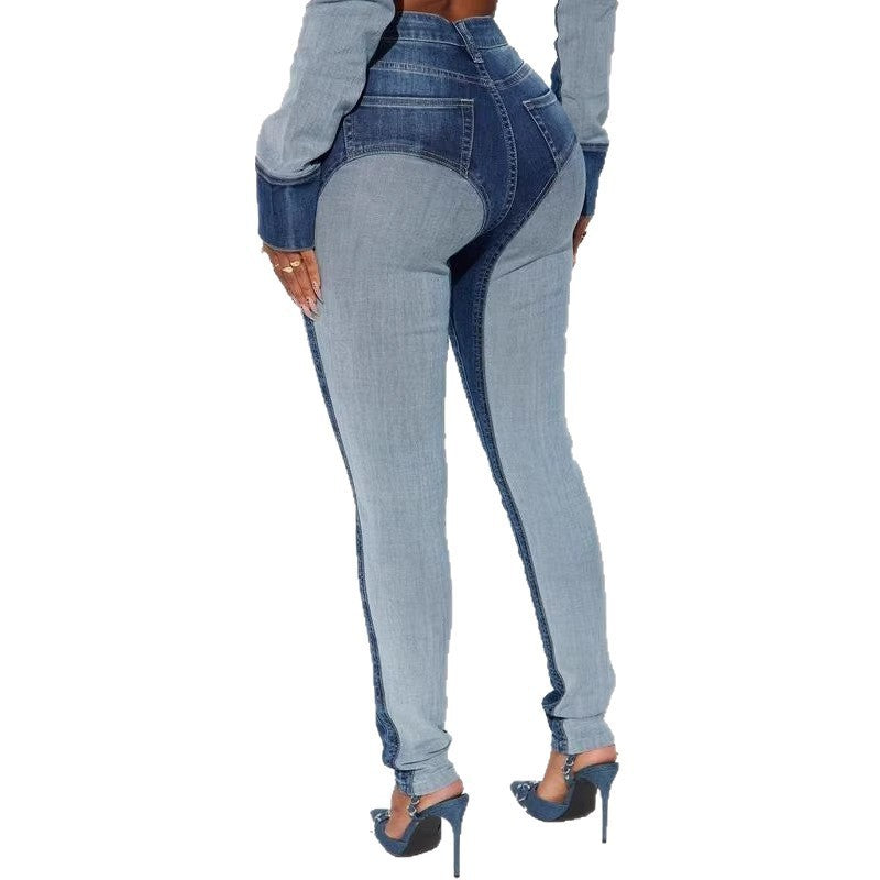 Patchwork Denim Jeans im Western-Stil