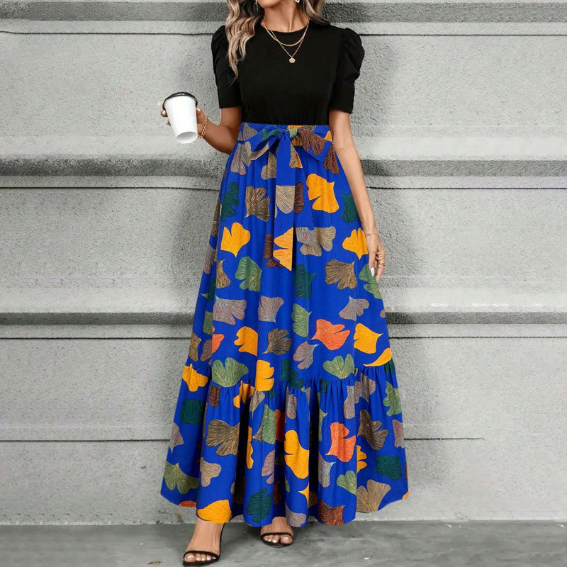 Langes bedrucktes Kleid mit Rundhalsausschnitt – Bild 5 | LuxeStyle