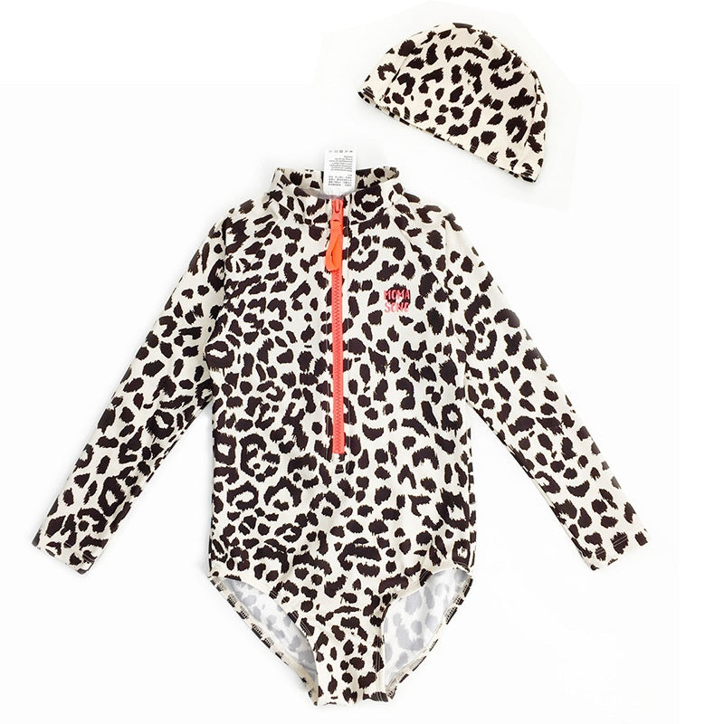 Leopard Print Langarm Bademode für Mutter & Kind