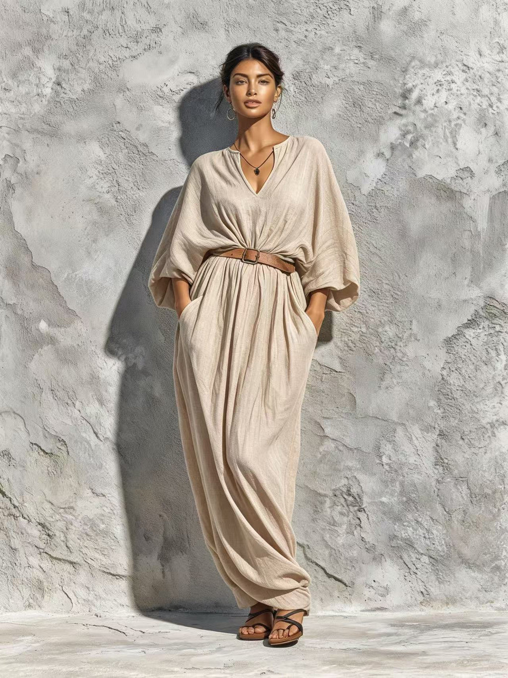 V-Ausschnitt Batwing-Ärmel Kleid – Bild 2 | LuxeStyle
