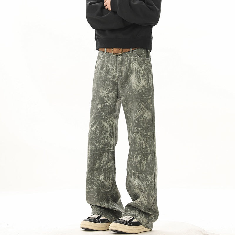 Retro Tie-Dye Camouflage Denim Hose für Herren