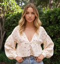 Bestickte Bluse mit Laternenärmeln und V-Ausschnitt – Bild 7 | LuxeStyle