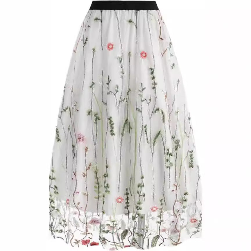 Damen-A-Linie Tüllrock Blumenmuster
