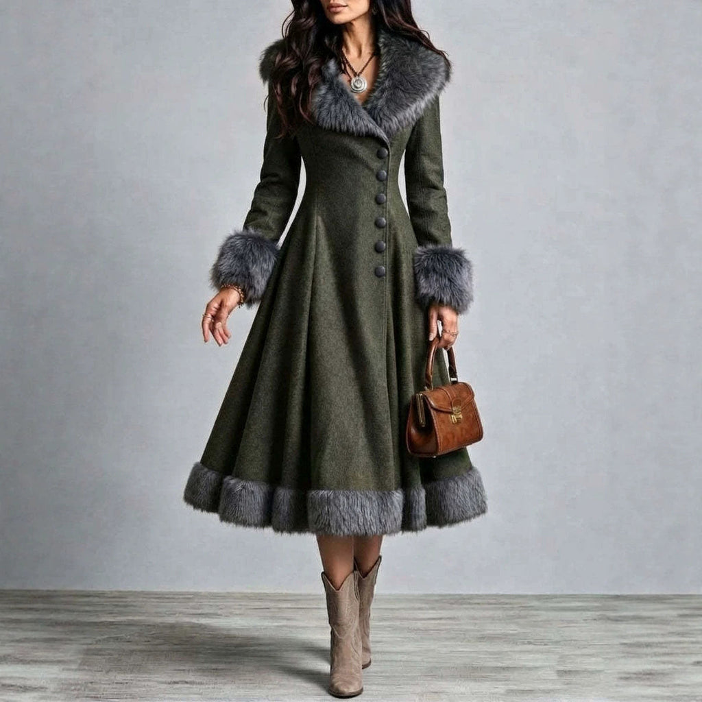 Damenkleid mit Kunstfellkragen – Bild 2 | LuxeStyle