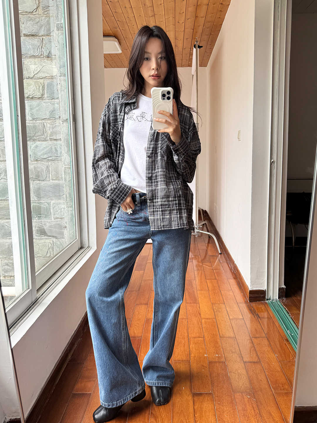 Vintage Jeans mit geometrischem Muster