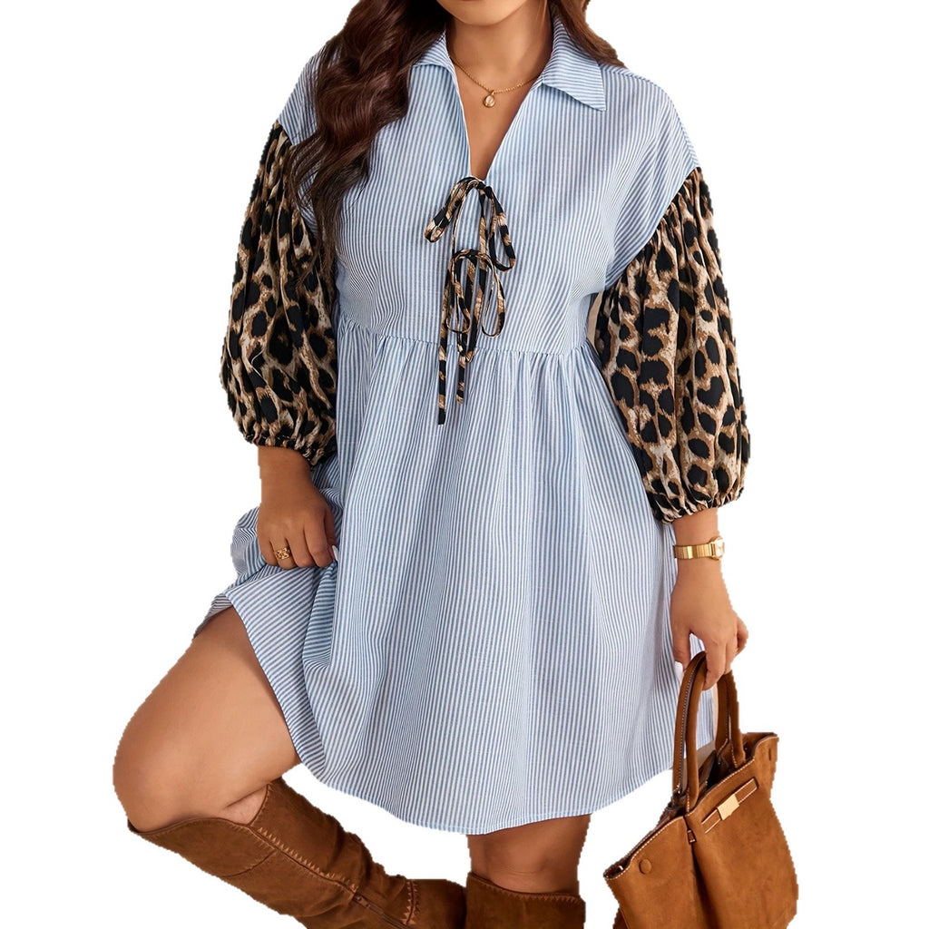 Kleid mit Leo-Print & Streifen-Patchwork – Bild 5 | LuxeStyle