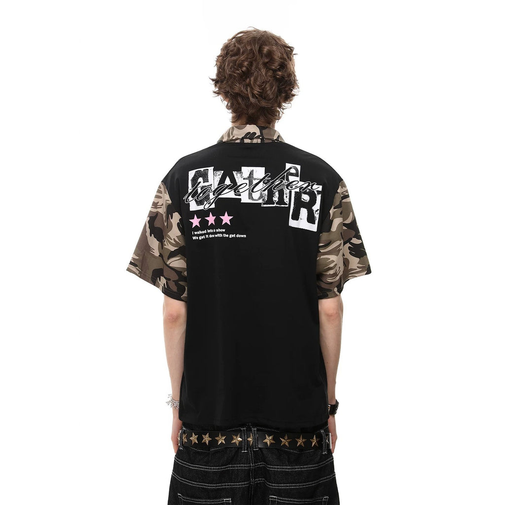 Herren-T-Shirt Camouflage Patchwork Kurzarm