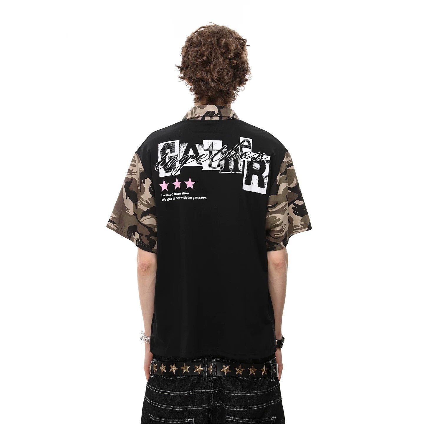 Herren-T-Shirt Camouflage Patchwork Kurzarm