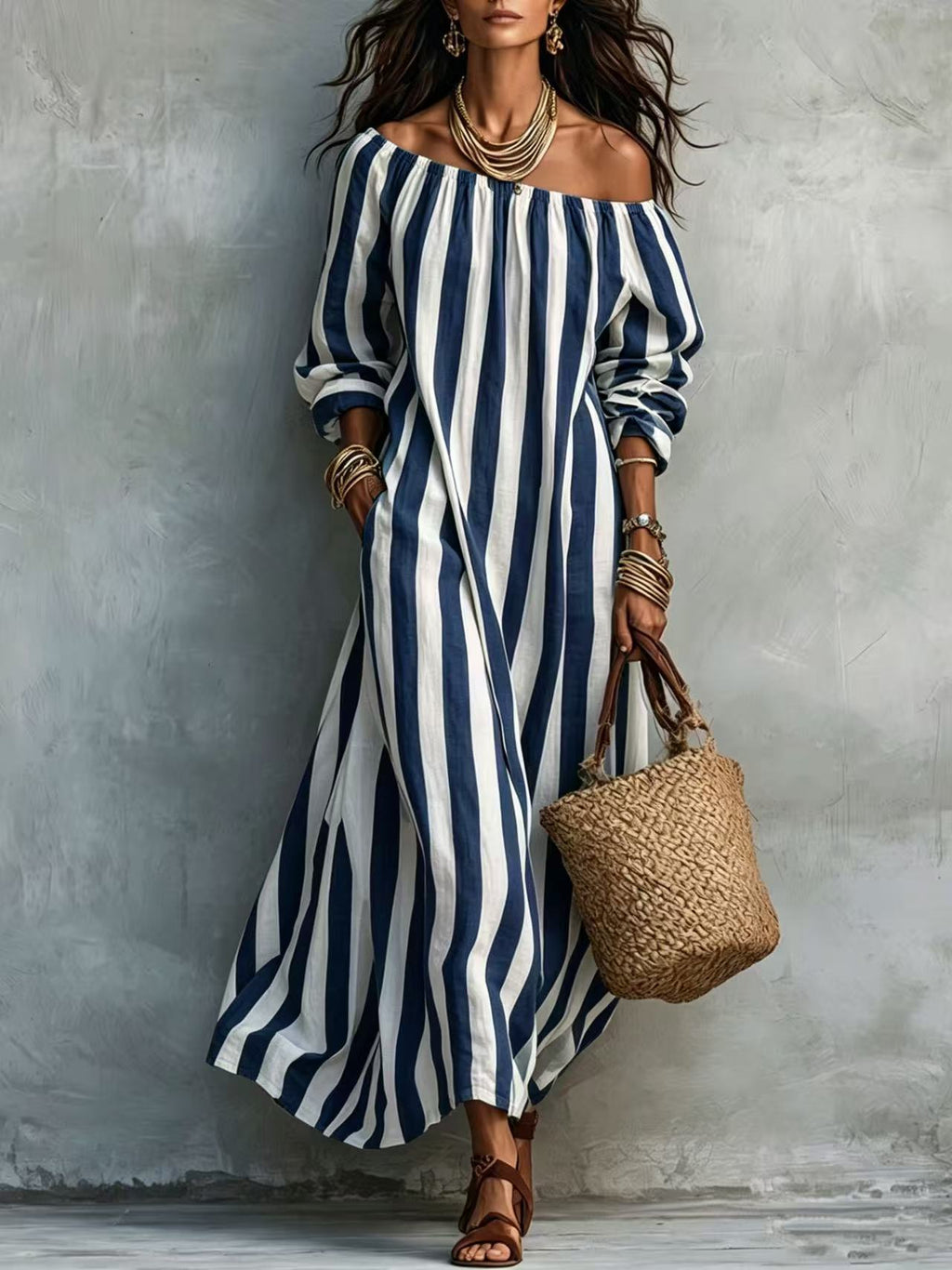 Gestreifter Off-Shoulder Dress