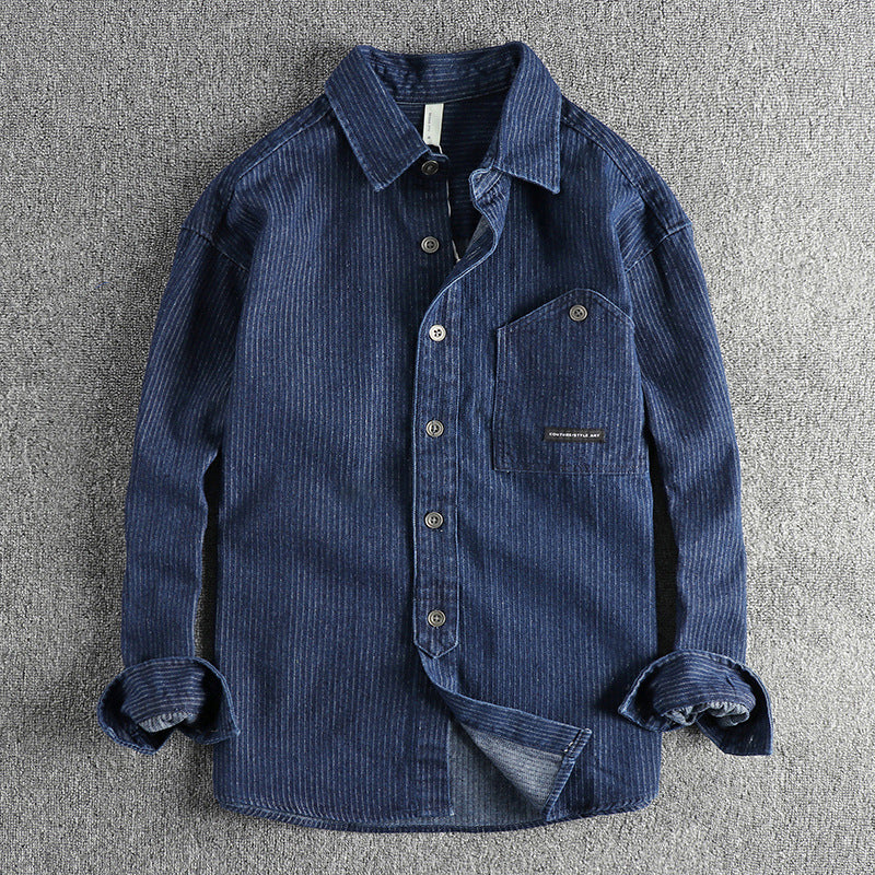 Herren-Langarmhemd aus Denim mit Streifen – Bild 4 | LuxeStyle