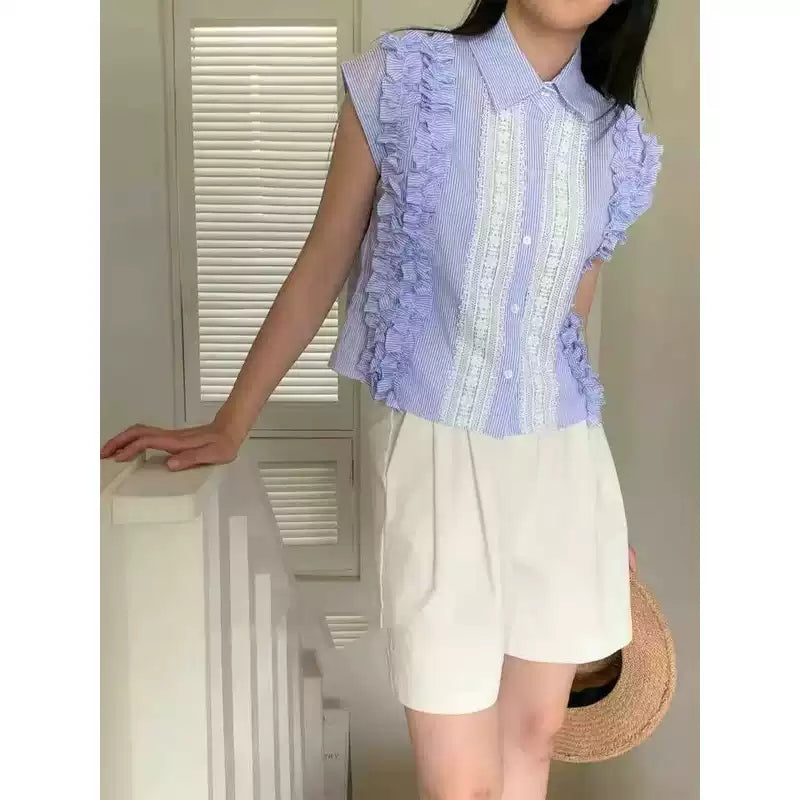 Spitzenbesticktes Patchwork-Hemd für Damen
