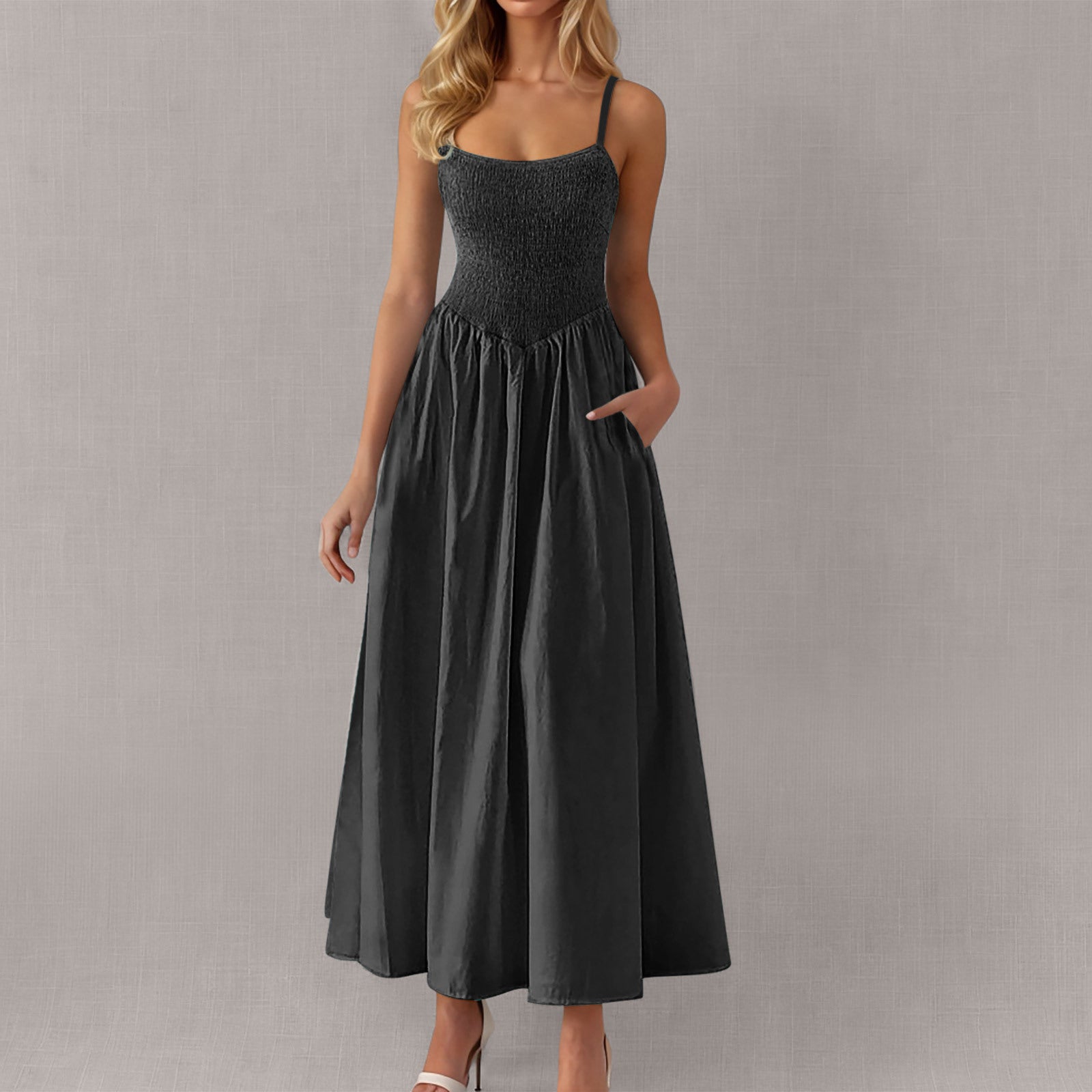 Verstellbares Rüschen-Trägerkleid mit Taschen