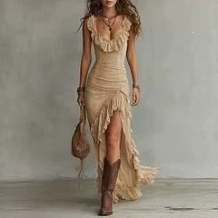 Bohemian Maxi-Kleid mit V-Ausschnitt