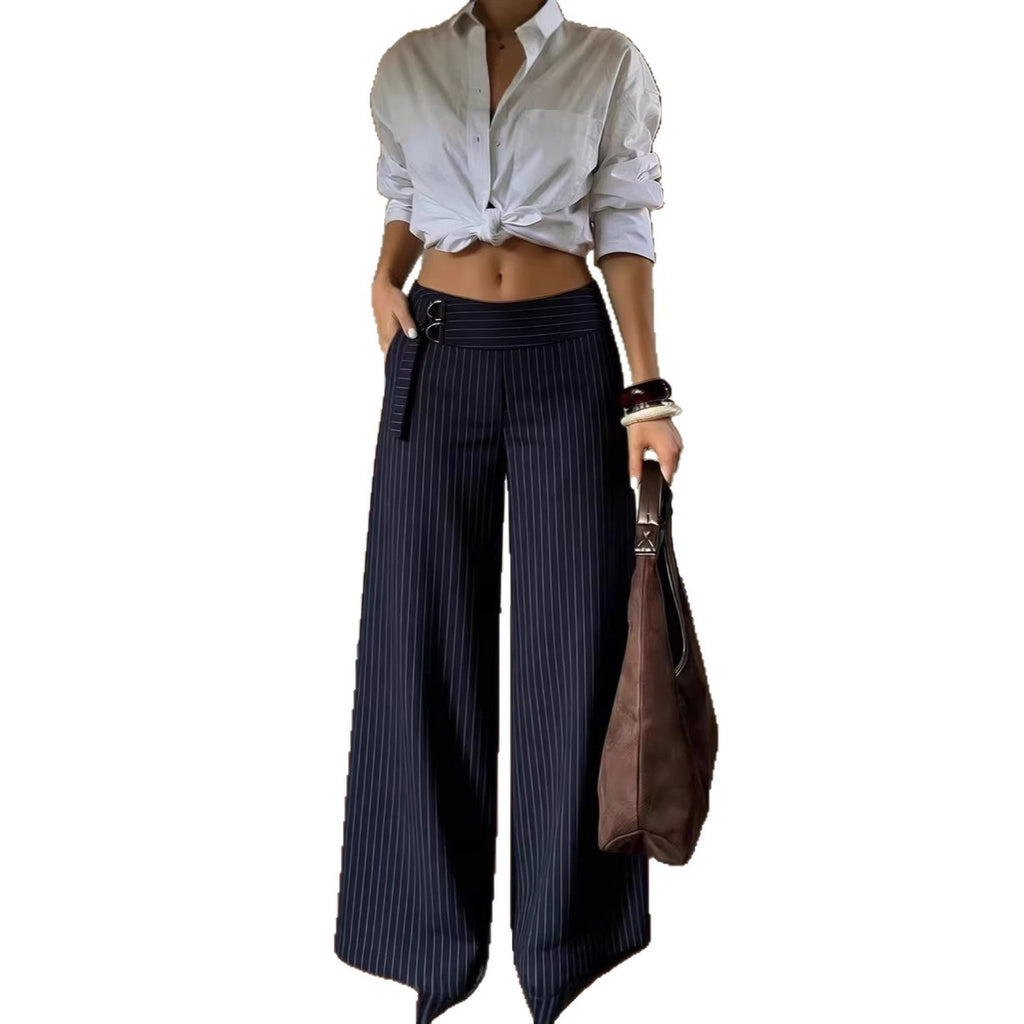 Damen Pinstripe Wide Leg Hose