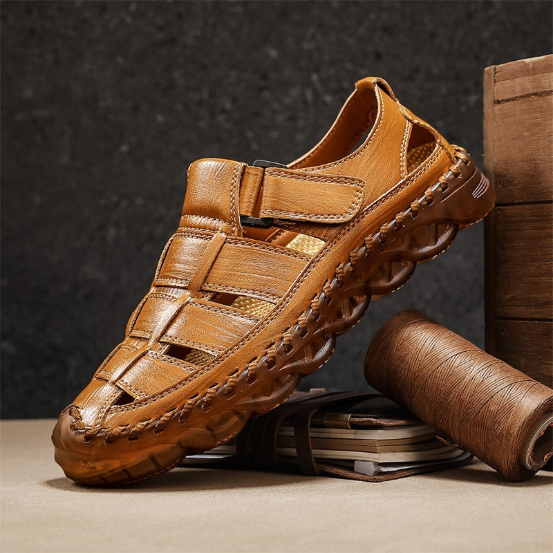 Herren-Strandsandalen aus Leder mit Zehenschutz