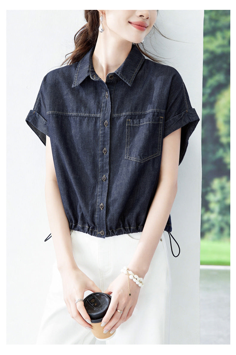Denim Hemd mit Kordelzug für Damen
