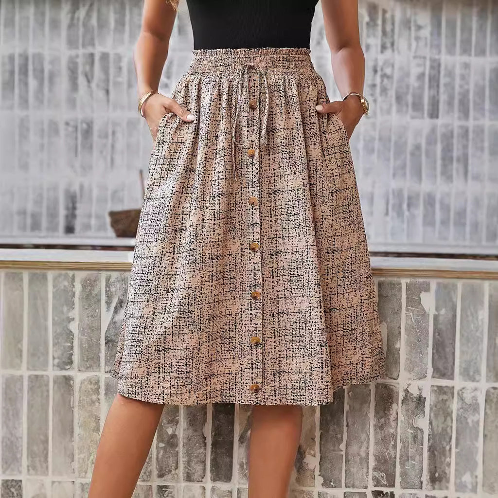 Midi-Rock mit Print und Knopfleiste