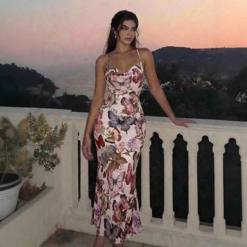 Blumen-Maxikleid «Fleurette» – Neckholder mit Fishtail