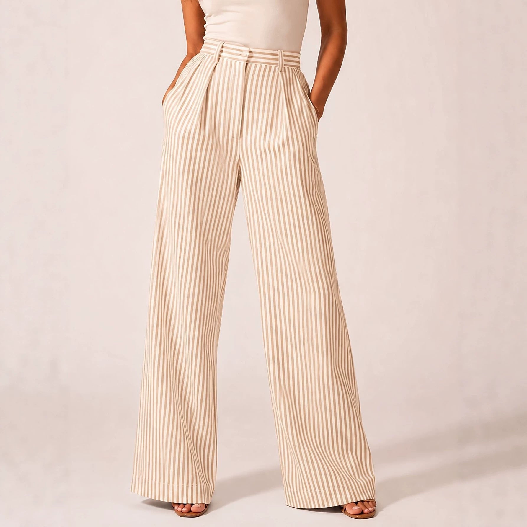 Gestreifte Wide-Leg Hose mit weitem Bein
