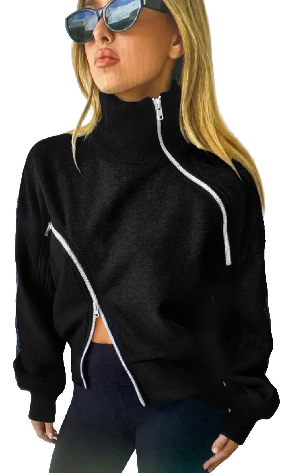 Kurzer Hoodie mit Mock-Neck und Kontrast-Reissverschluss