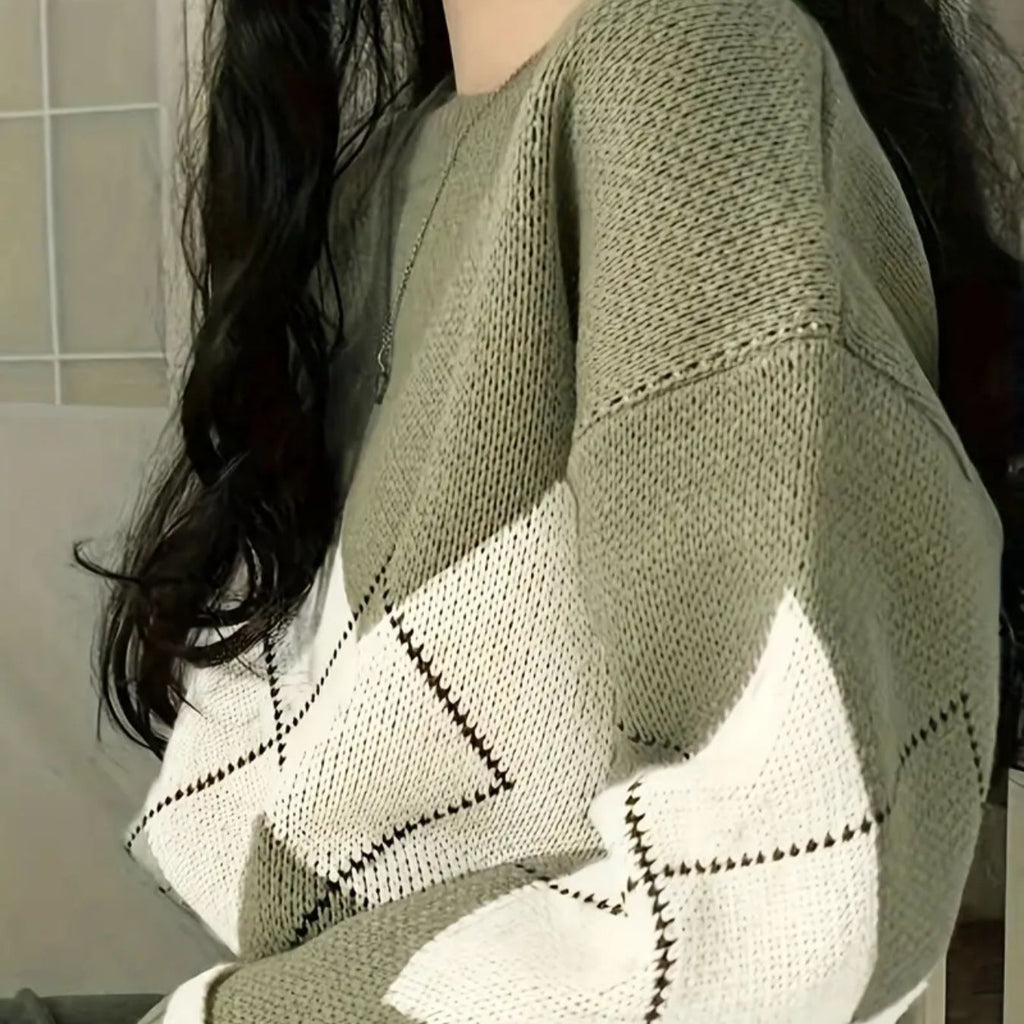 Colorblock Strickpullover mit Rundhals für Damen