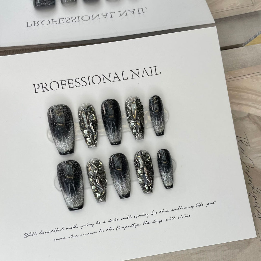 Cat's Eye Fake Nails – Schwarz-Weiss – Bild 4 | LuxeStyle