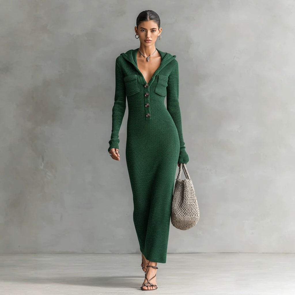 Strickkleid Slim-Fit mit Kapuze und Halbrock