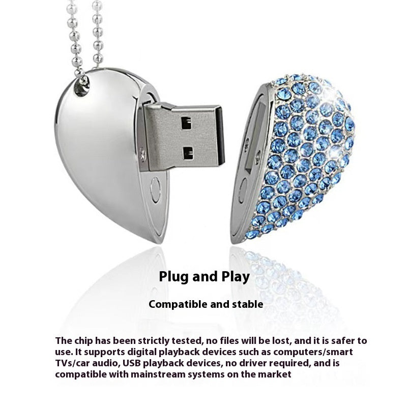 Herzförmiger USB-Stick mit Strass-Besatz