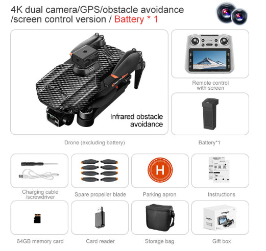 4K Drohne mit 3-Achsen-Gimbal & Hindernisvermeidung