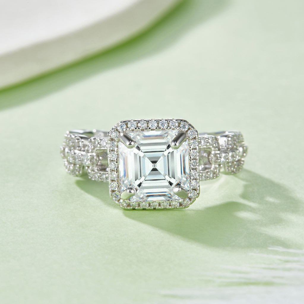 S925 Sterling Silber Moissanit Ring, Asscher Cut