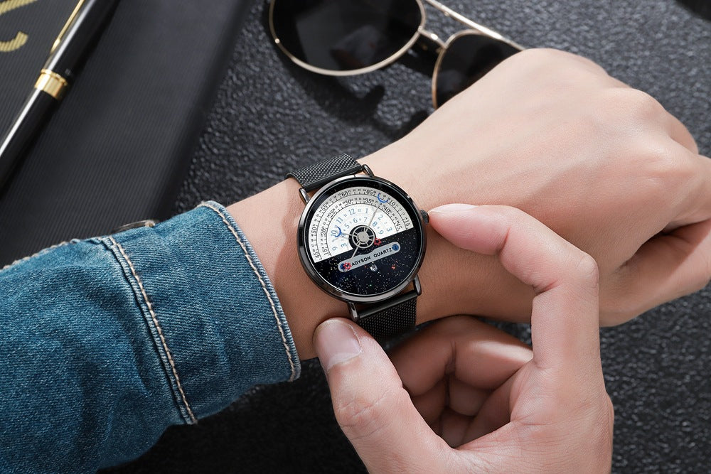 Quarz-Herrenuhr mit Kalender und Milanaise-Armband – Bild 3 | LuxeStyle