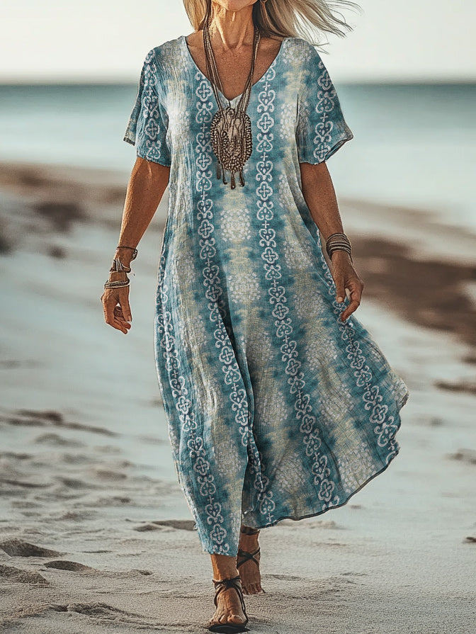 Blumiges A-Linien Kleid mit V-Ausschnitt – Bild 3 | LuxeStyle
