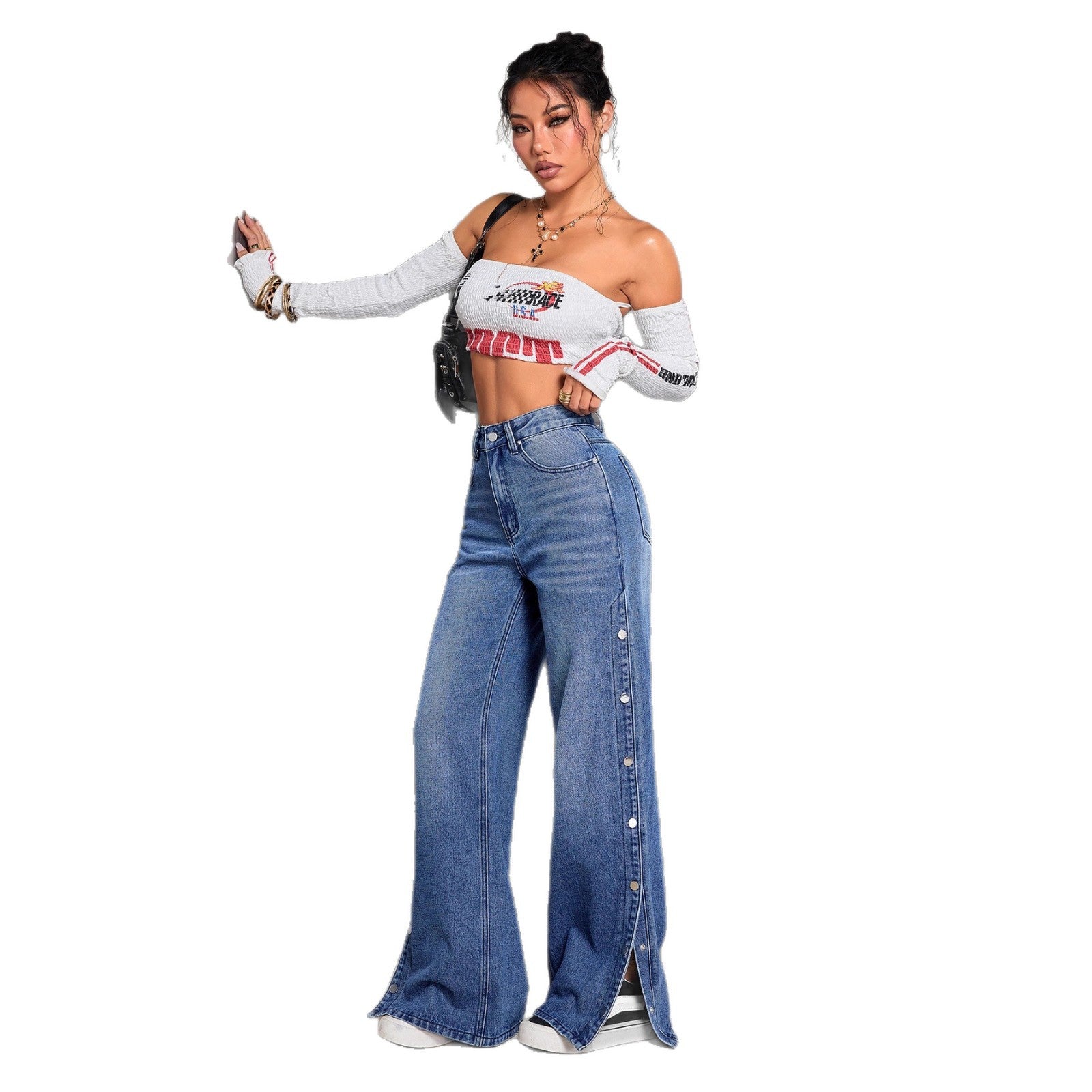 High-Waist Straight-Leg Jeans mit Knopfleiste