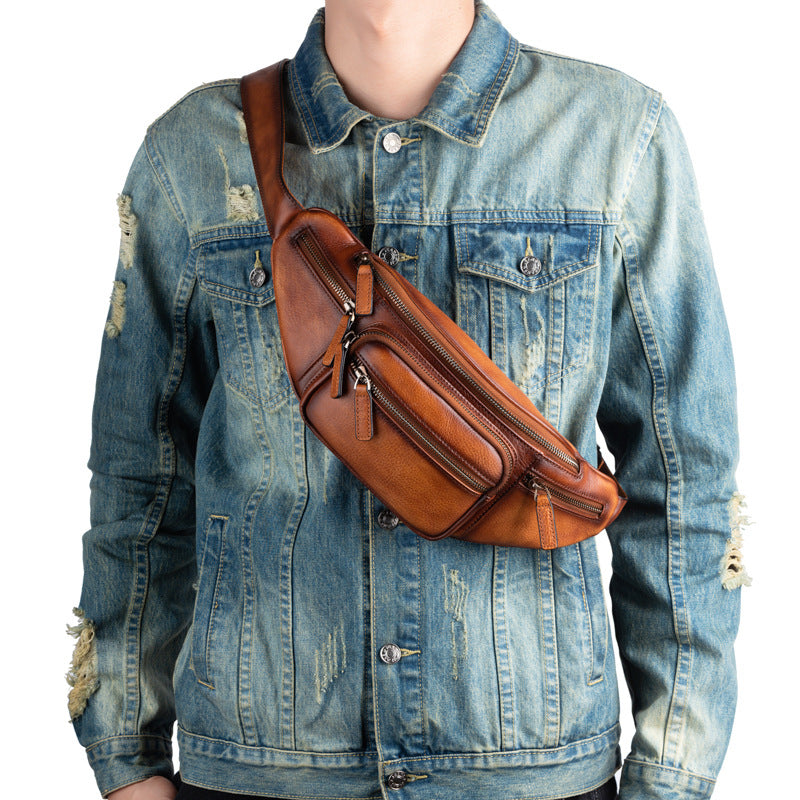 Retro-Brusttasche aus Rindsleder – Ansicht 3
