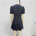 Elegantes Plissiertes V-Neck Kurzarm-Kleid