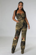 Off-Shoulder Camouflage Jumpsuit