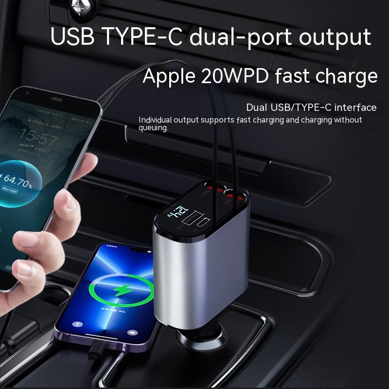 KFZ-Schnellladegerät 100W · ausziehbare Kabel USB-C & Lightning