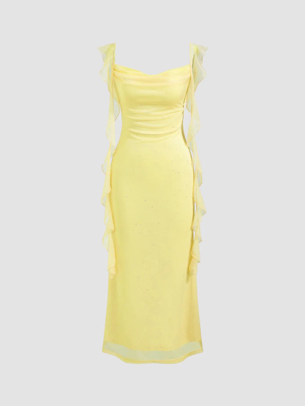 Pailletten Mesh Maxikleid mit Rüschen