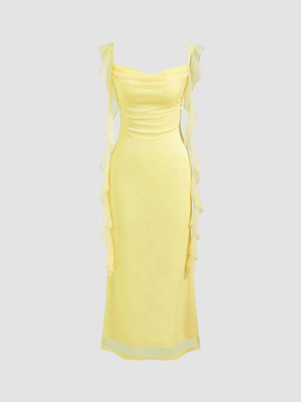 Pailletten Mesh Maxikleid mit Rüschen