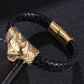 Schwarzes Lederarmband mit Wolf-Design | LuxeStyle