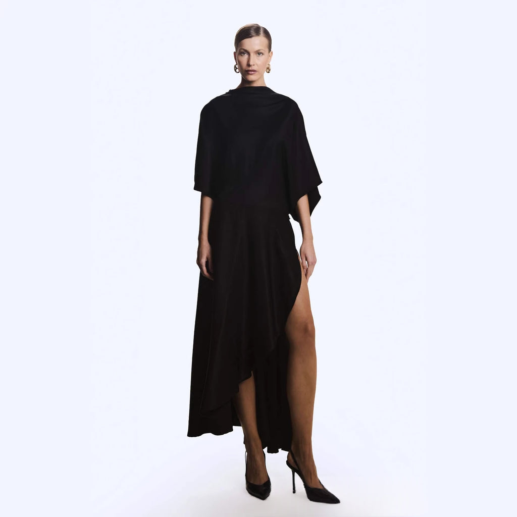 Satin-Kleid mit Rundhals und Schlitz – Bild 4 | LuxeStyle